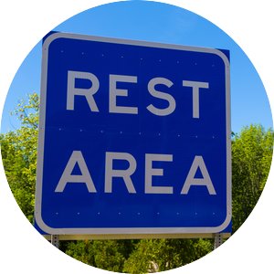 Blue rest area sign